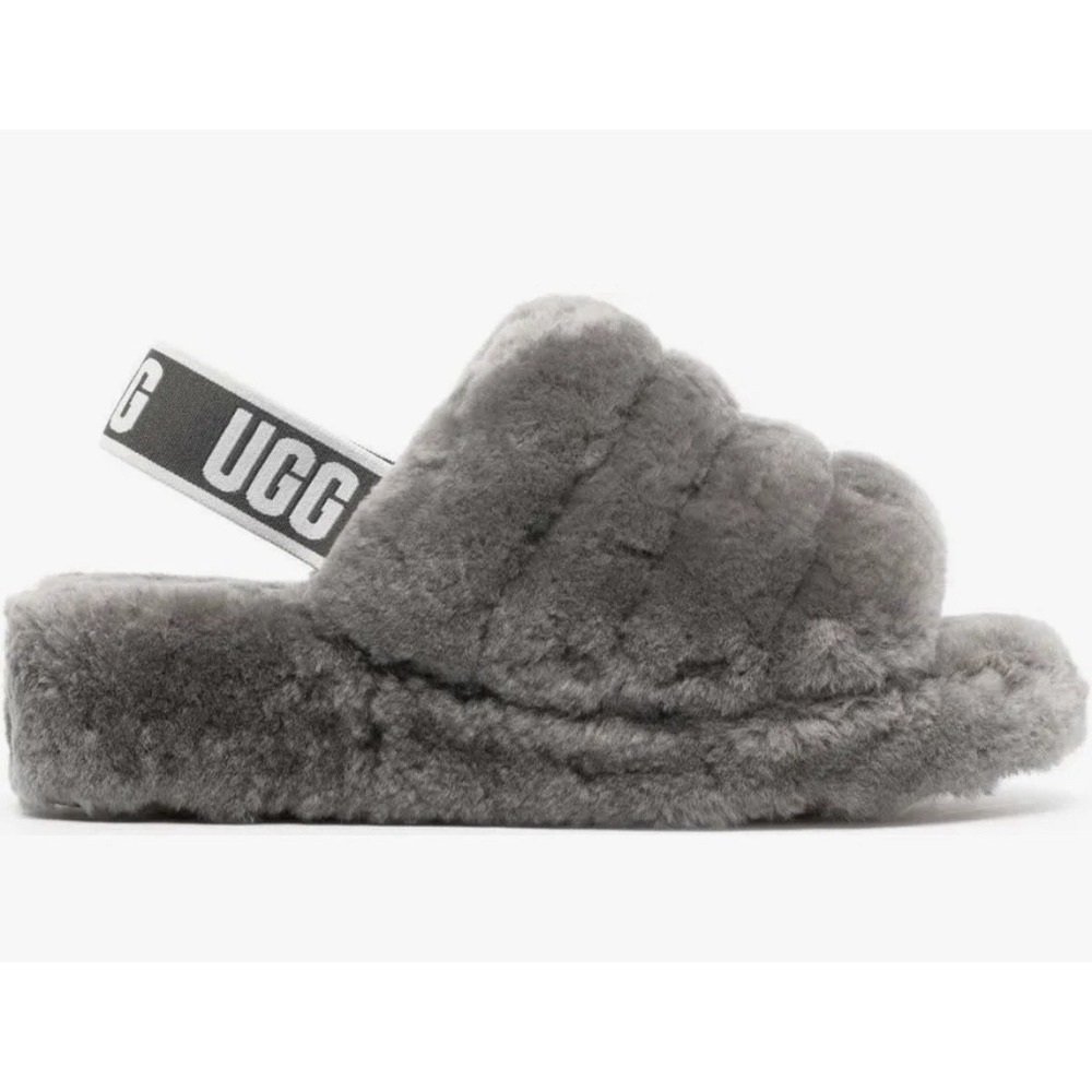 UGG Fluff Yeah Slippers Slides Shearling Slingback Comfort Gray Women 11
